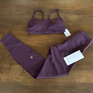 Lululemon Wunder Under Tight & Wunder Train Strappy Bra 2 Piece Set Black Plum 6
